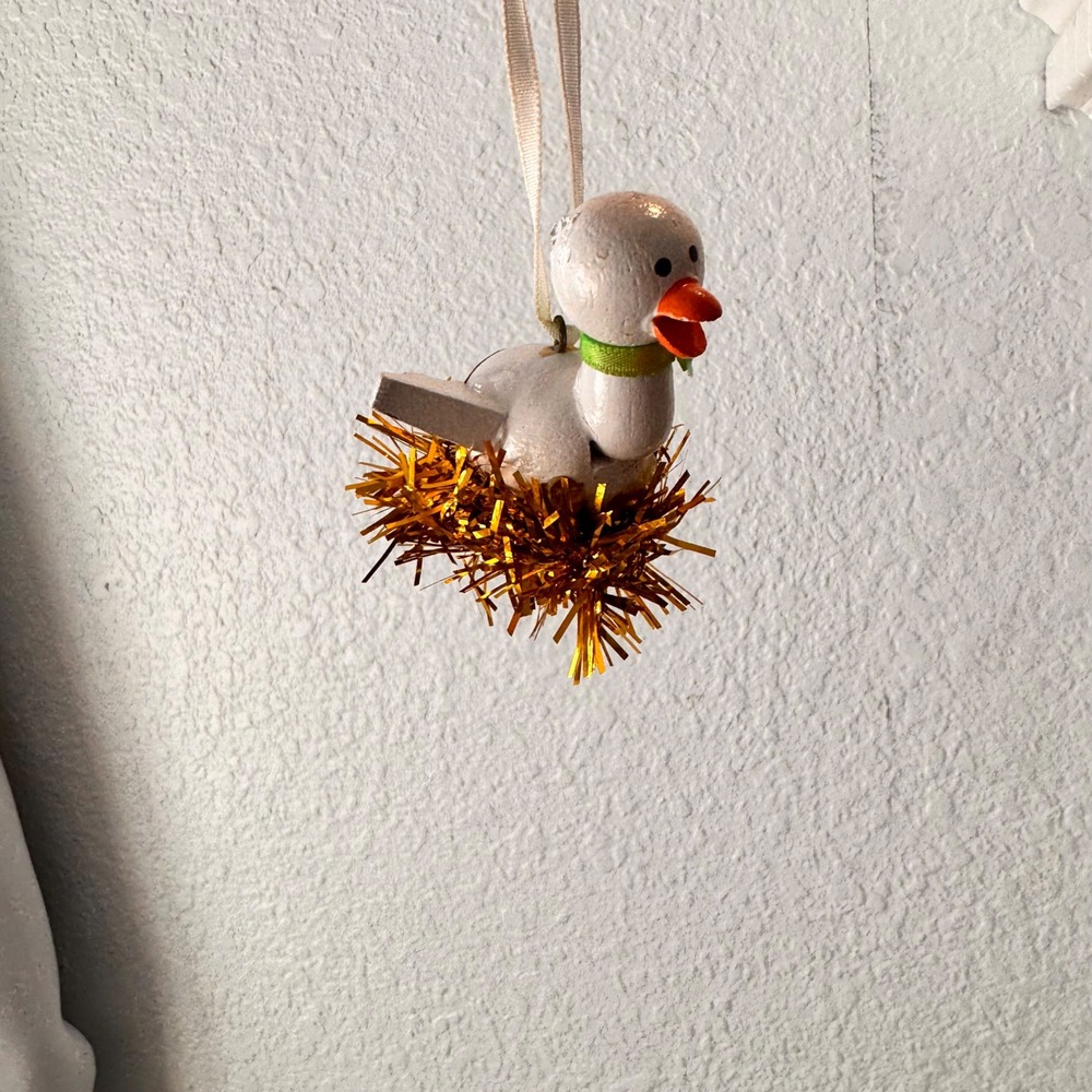 1988 Dakin Inc Wooden Duck Nest Ornament Twig Tinsel Whimsical Holiday Christmas